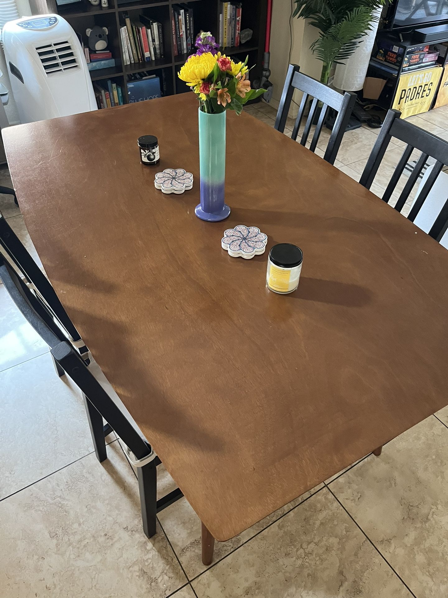60” Modern Wood Dining Table With 4 Chairs