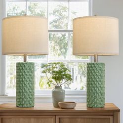 26" Tall Table Lamp for Living Room -Green Lamps Set of 2 Modern Ceramic Lamps for Night Stands, Bedside Lamp for End Tables, Nightstand Lamps for Bed