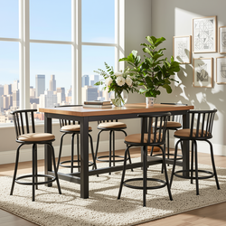 Homy Casa PISTIL 6PC Bar Stool Set 24” Counter Height Stools with Metal Frame and Suede Upholstery in Brown