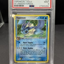 VAPOREON 2005 POKEMON EX UNSEEN FORCES RARE HOLO 19/115 PSA 9