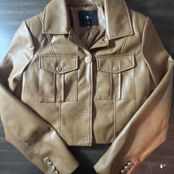 Women's  7 For All Mankind Faux leather jacket Cognac Brown Gold Button Medium