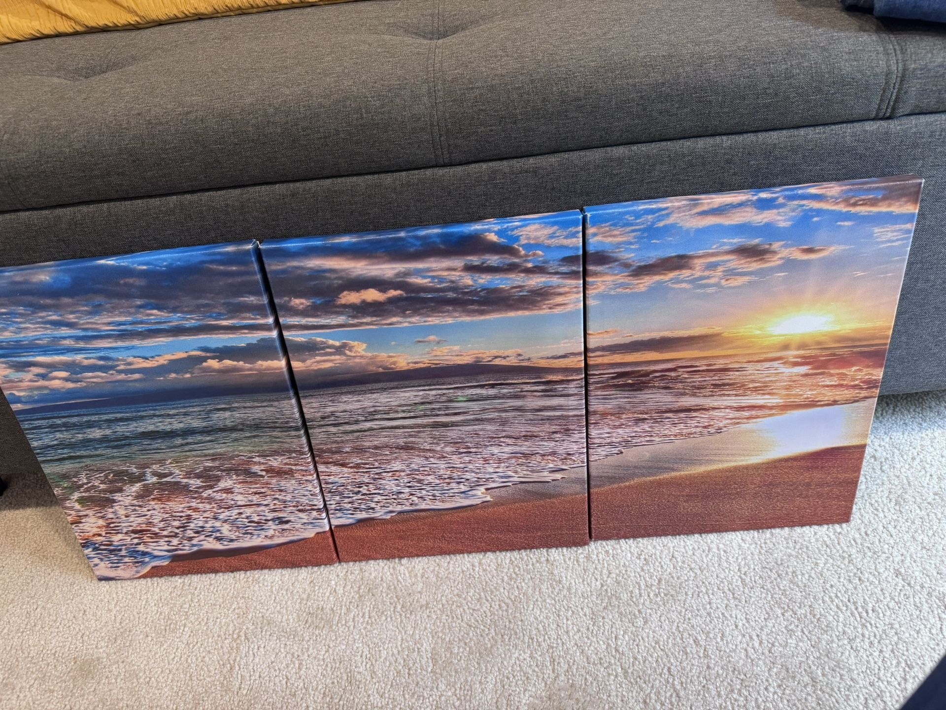Set Of Three Beach Sunset Canvas