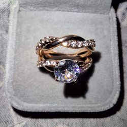 Rose Gold White Sapphire Wedding Rings.. Sz 8.