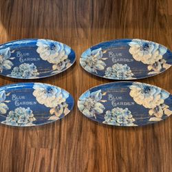 Lisa Audit Blue Garden Oval Serving Platters 20” Set Of 4 Discontinued 