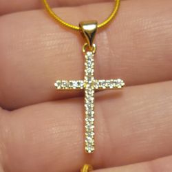 CZ DIAMOND GOLD PLATED CROSS 1"