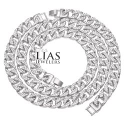 New 18k White Gold Cuban Link Chain and Bracelet 