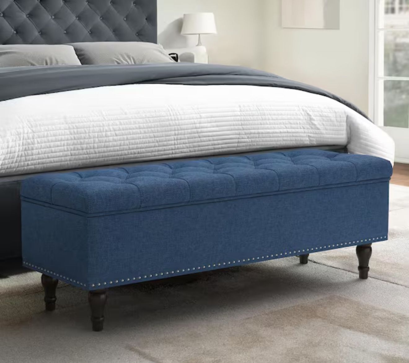 Navy Fabric Ottoman 50.8 in. x 17.1 in. x 18.5 in. Bench For Bedroom End Of Bed