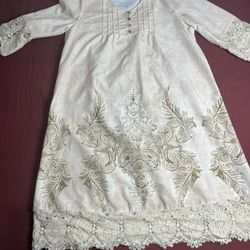 ShallWe Women's Short Sleeve Floral Lace Midi Cream  Sz(XL) Dress