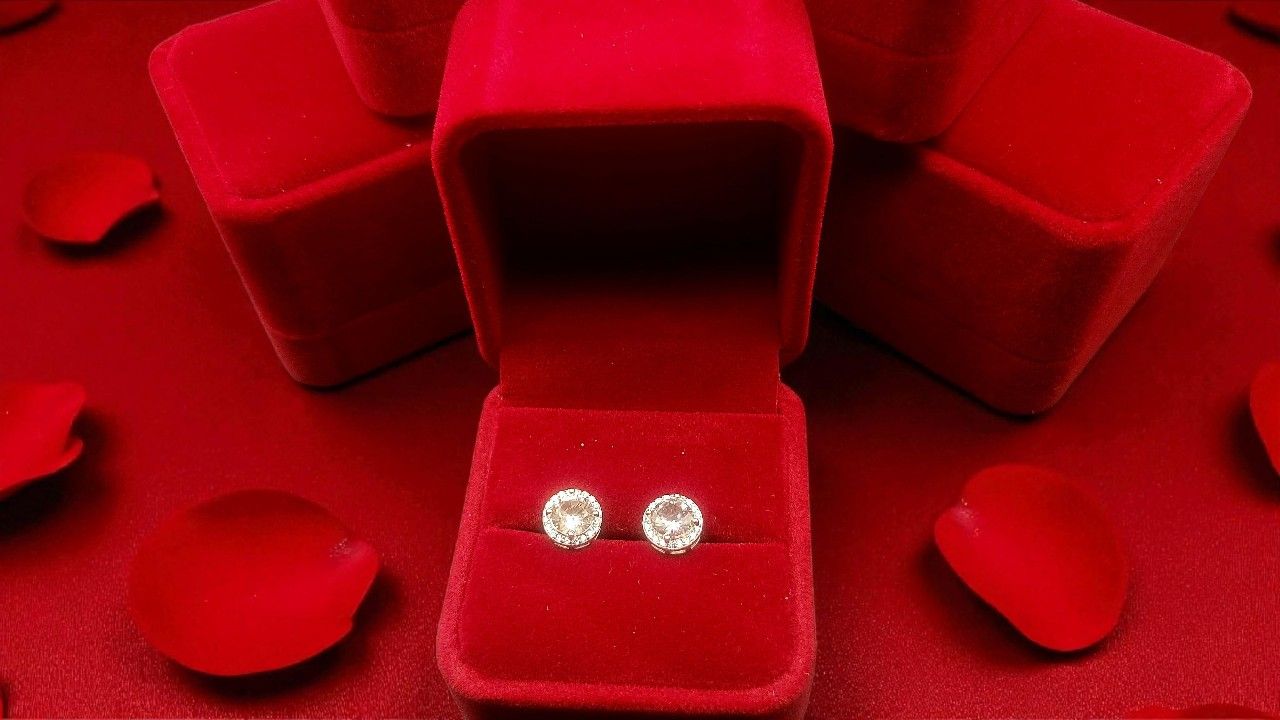 Morganite & Moissanite Halo Earrings