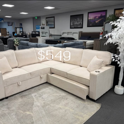Gorgeous! Sectional sofa with Pull-out bed & storage ivory corduroy