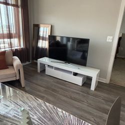 White TV Stand - 67” Entertainment Center with LEDs Light