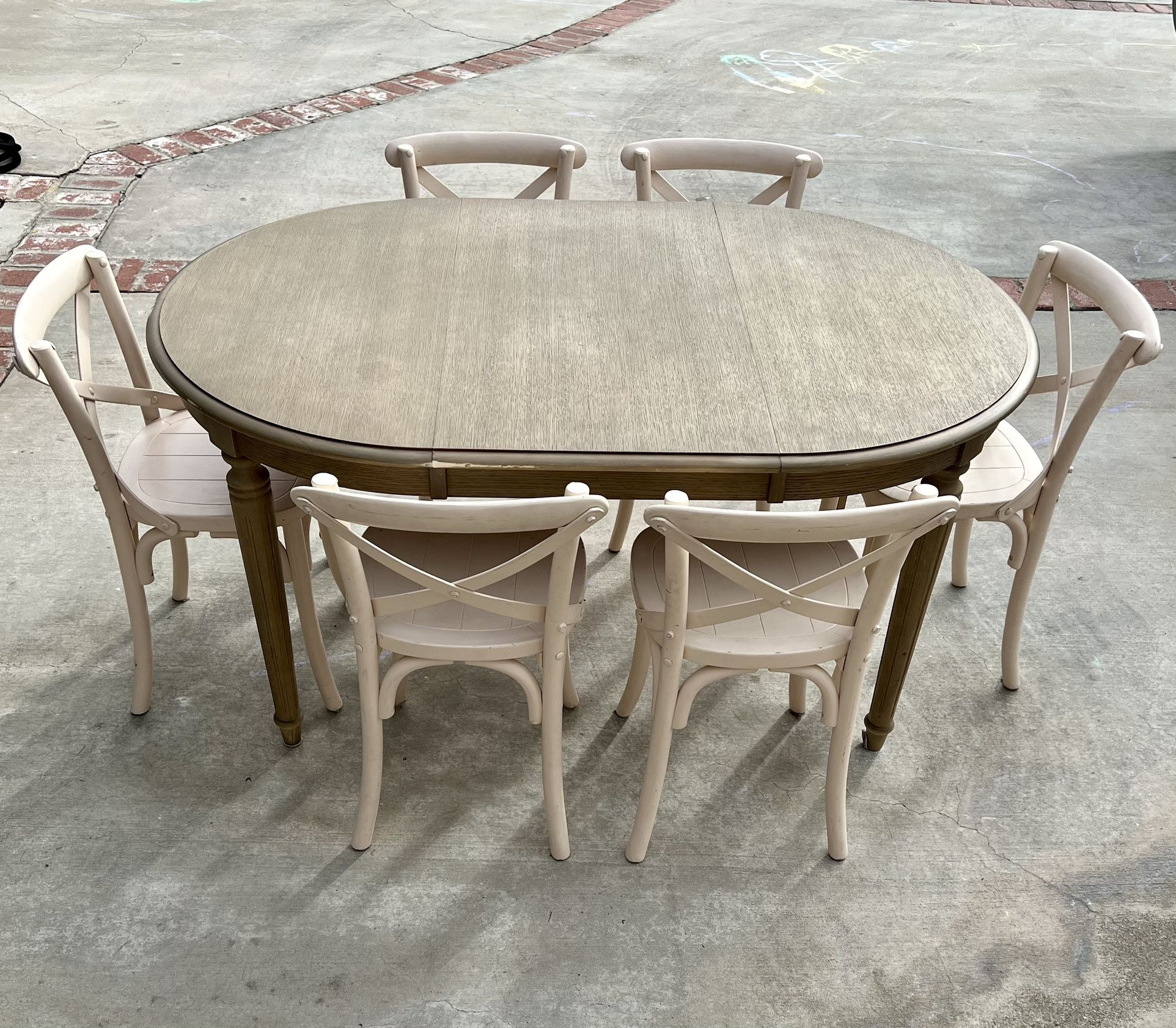 KIDS RESTORATION HARDWARE FRENCH EMPIRE TALL EXTENSION PLAY TABLE AND 6 PETAL CHAIRS