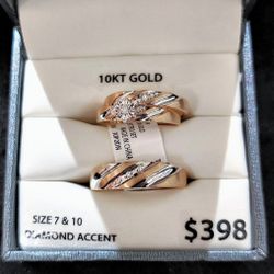 Gold Diamond Engagement Ring Wedding Band Bridal Set 