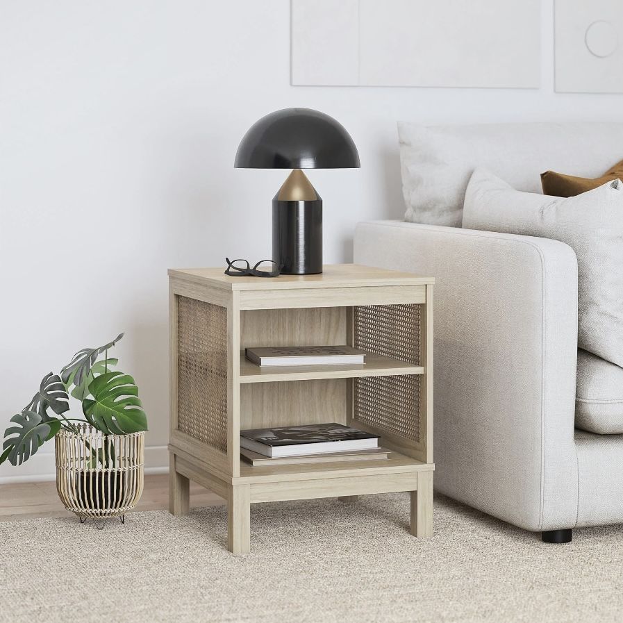 Natural Cane & Wood Side Table