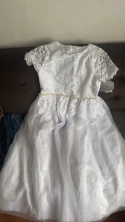 White Lace Tulle Girls Formal Dress
