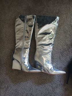 Silver Metallic Knee-High Wedge Boots