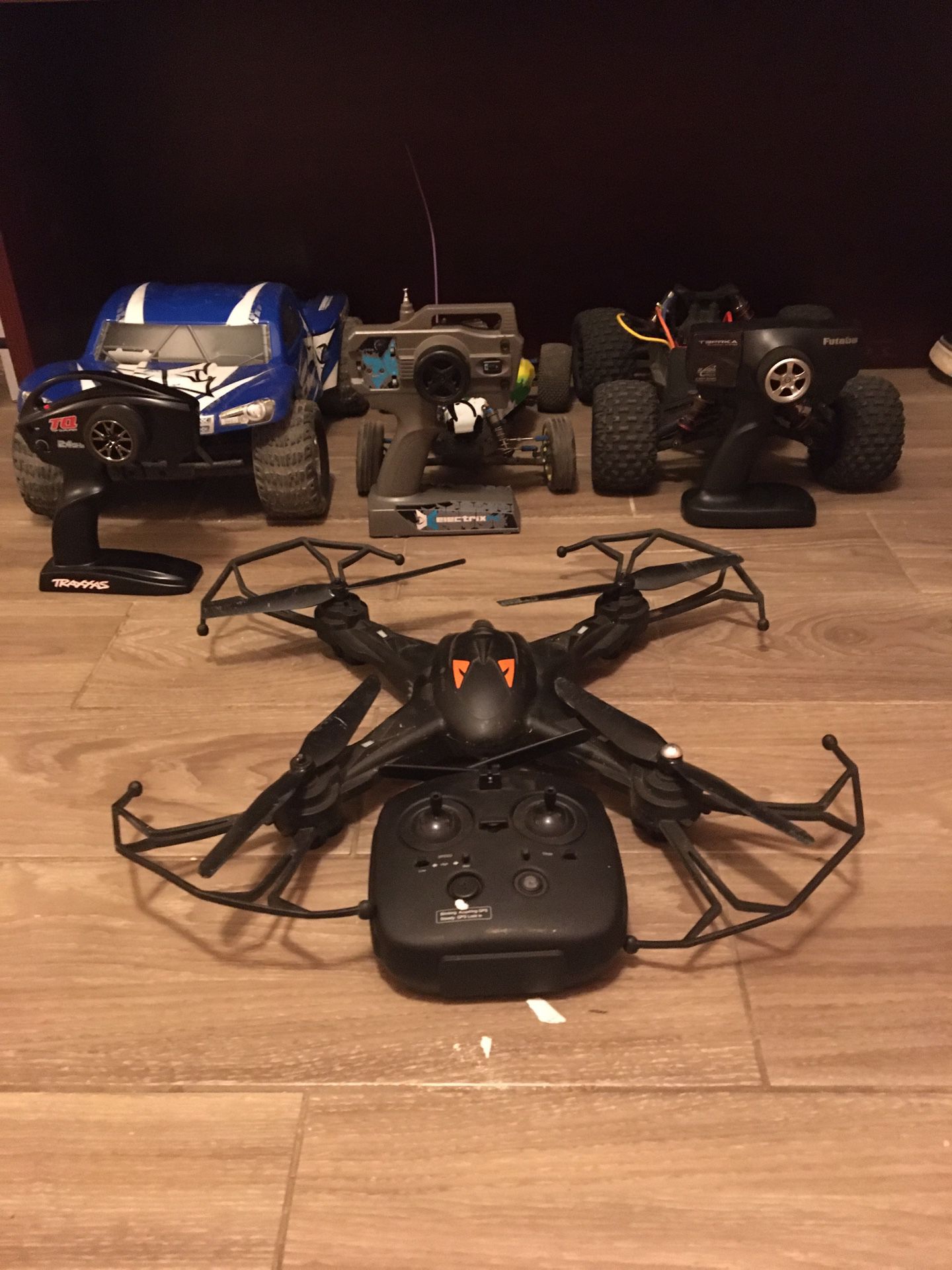 3 rc cars and drone