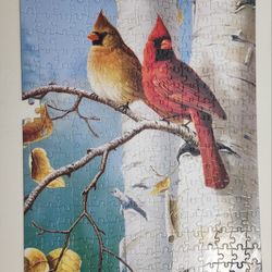 BUFFALO GAMES 300 Piece (1 Loss) PUZZLE Cardinals & Birch.  Birds Nature Fall 