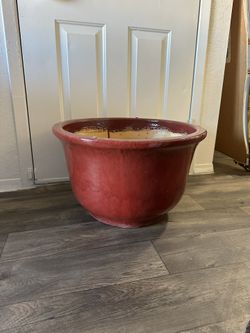 Extra Large Round Red Ceramic Pot Indoor/Outdoor Planter Height 15” Diameter 24”