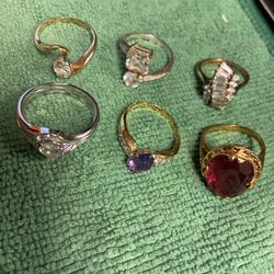 6 Costume Rings One Is 925 Silver $30 Takes All