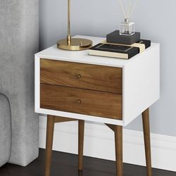 Modern Nightstand Side Accent or End Table with Storage Drawer, 1, White/Brown