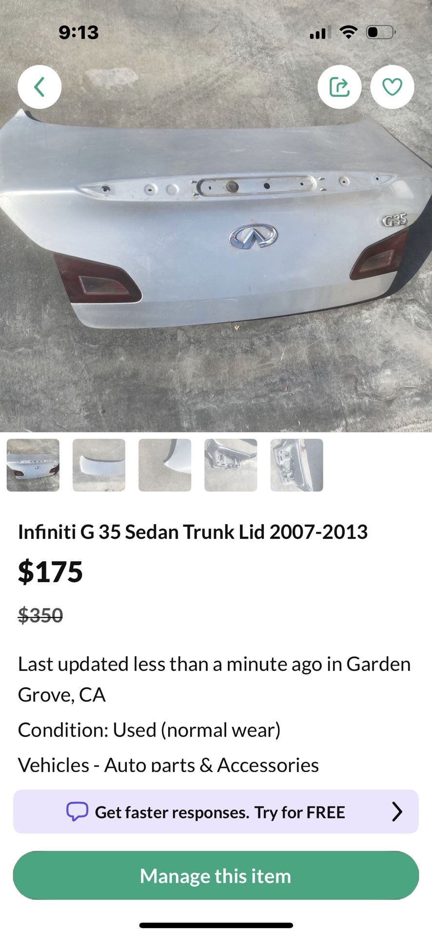 Infiniti G 35 2007-2013 Trunk Lid