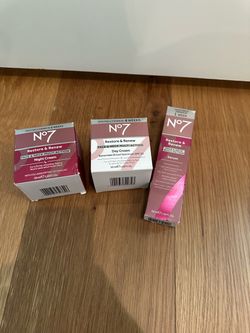No 7 Restore & Renew Face & Neck Multi-Action Set-Night Cream, Day Cream, Serum