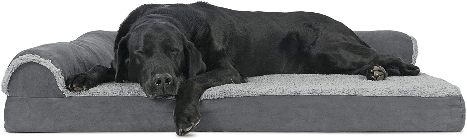 Furhaven Pet - Plush Orthopedic Sofa, L-Shaped Chaise Couch, Ergonomic Contour Mattress, & Long Faux Fur Calming Donut Dog Bed for Dogs & Cats - Multi