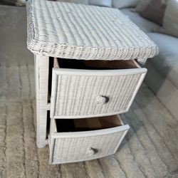 Boho Chic 2 Drawer White Woven Wicker Nightstand/Endtable