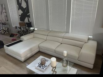 White Leather L - Shape Sofa