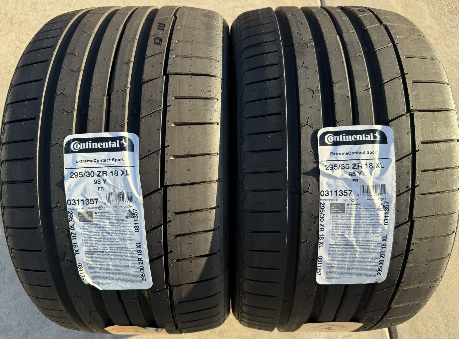 TWO BRAND NEW 295/30ZR18 Continental ExtremeContact Sport Tires Like Michelin Pilot Sport 4S 295-30-18 295 30 18