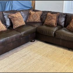 DARK BROWN GENUINE LEATHER SECTIONAL BY ASHLEY FURNITURE, DELIVERY AVAILABLE 