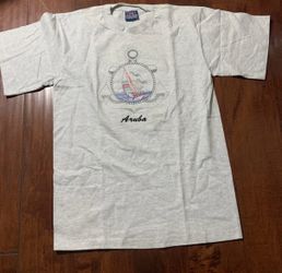 Vintage Aruba Sailboat Embroidered T-Shirt USA Made Single Stitch 100% Cotton M
