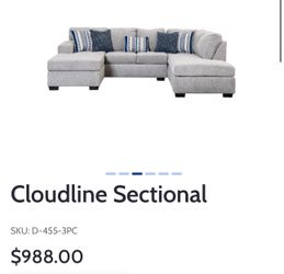 Sectional Couch Grey Polyester