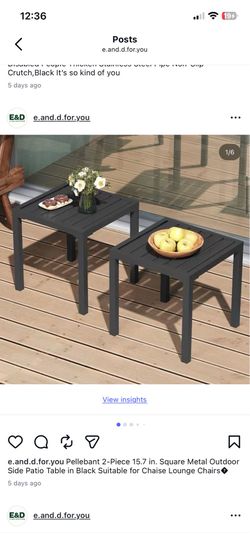 Pellebant 2-Piece 15.7 in. Square Metal Outdoor Side Patio Table in Black Suitable for Chaise Lounge Chairs�