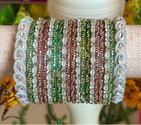 Indian Glass Bangle Set with Rhinestones