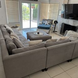 Large Gray Couch With Large Ottoman
