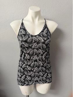 Black & White Tropical Leaf Strappy Tank Top