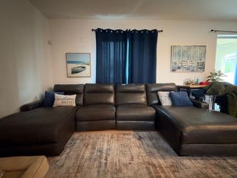 Large Dark Gray Leather Sectional Sofa