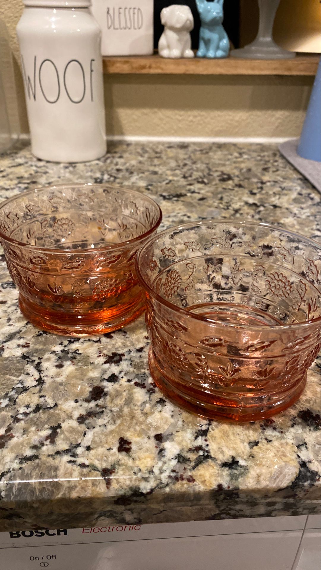 2 small antique pink glass bowls