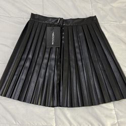 Black Faux Leather Pleated Skater Skirt