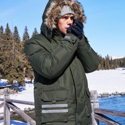 Mens reflective long winter coat army green 2 sizes 