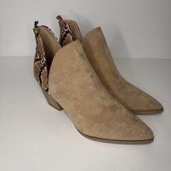 Katliu Women’s Ankle Boots Heeled Cutout Pointed Toe Booties Tan, Size 8