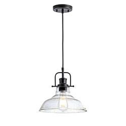 New Glass Pendant Light, Black Pendant Light Fixtures with Seeded Glass Shade, Adjustable Height Hanging Lights for Hallway, Kitchen Island, Dinning R