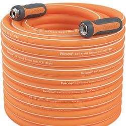 Fevone Non Kinking Garden Hose, Flexible Water Hose, 5/8 Inner Diameter Hose, 3/4 Aluminum Fittings with Swivel Handles (105ft)
