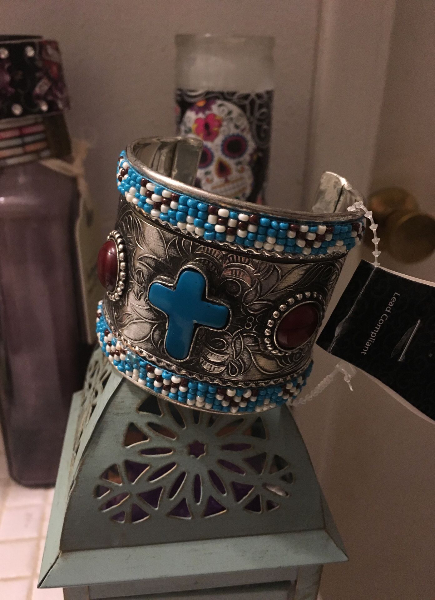 Silver Cuff with turquoise & coral