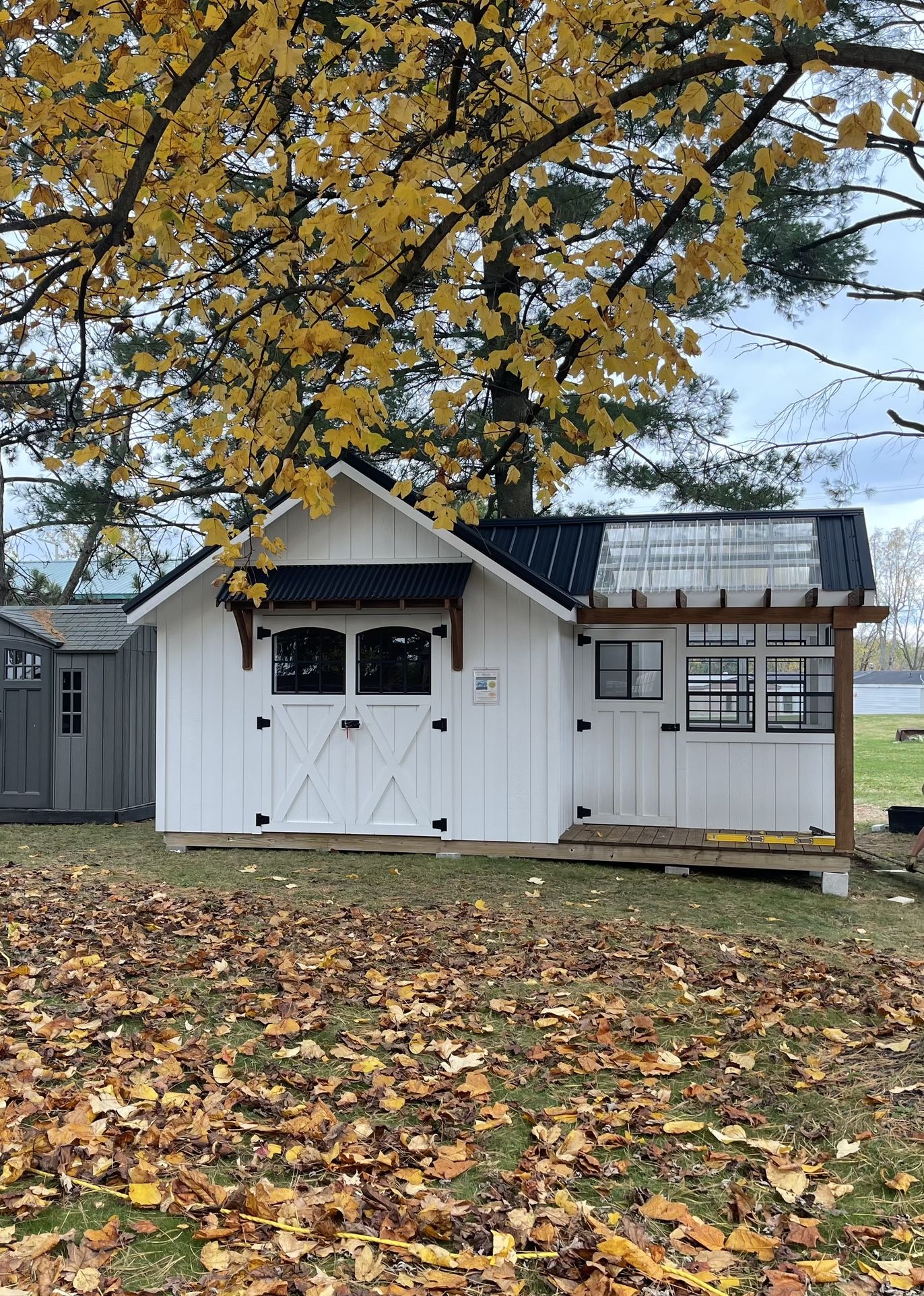 New Farmhouse 12x20 Shed With Attached Potting Shed/Greenhouse