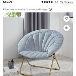 Slightly Used Velvet Folding Saucer Chair, Sky Blue