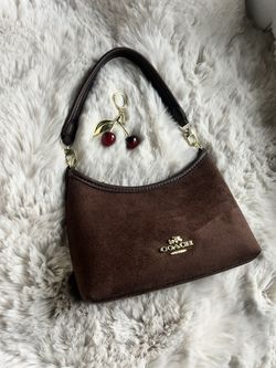 Brown Coach Shoulder Bag w/ Cherry Charm ā Y2K Style
