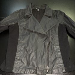 EILEEN FISHER Waxed-Linen Moto Jacket stretch comfort black color small edgy